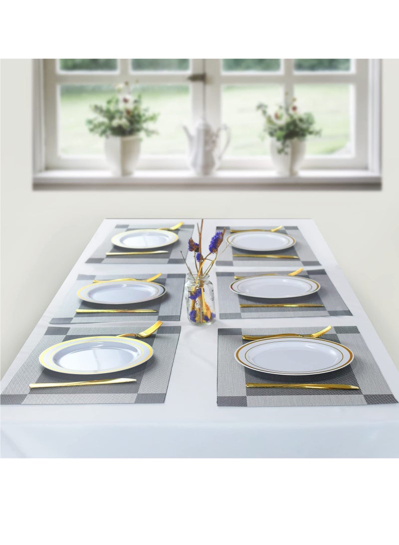 Placemats, Kitchen Dining Table Mats, Heat Resistant Slip-Resistant Stain Washable PVC Table Mats, Easy to Clean Woven Vinyl Placemats (Silver, 6-Pack) - Image 1
