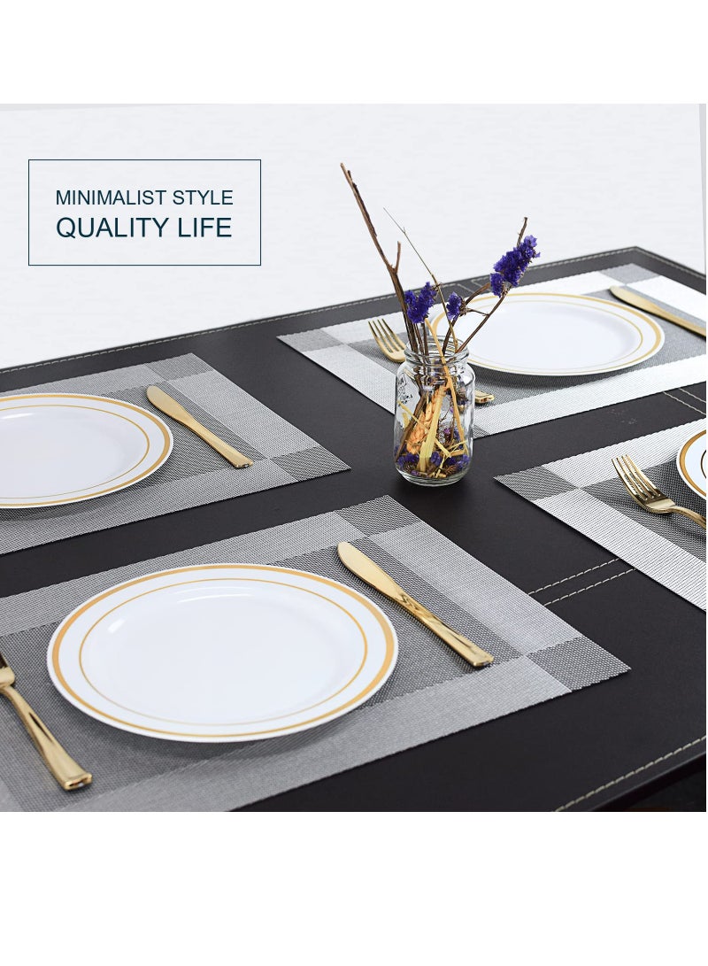 Placemats, Kitchen Dining Table Mats, Heat Resistant Slip-Resistant Stain Washable PVC Table Mats, Easy to Clean Woven Vinyl Placemats (Silver, 6-Pack) - Image 3