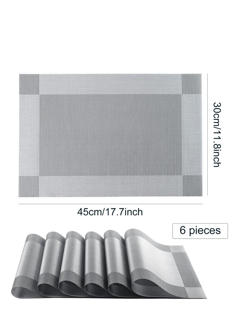 Placemats, Kitchen Dining Table Mats, Heat Resistant Slip-Resistant Stain Washable PVC Table Mats, Easy to Clean Woven Vinyl Placemats (Silver, 6-Pack) - Image 5