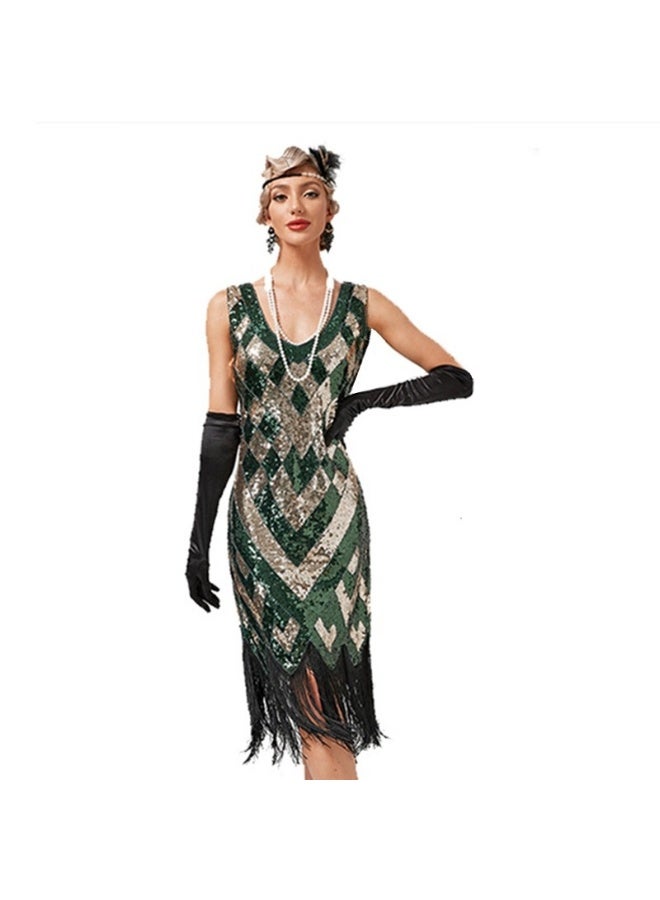 1920s Vintage Lady's Sequined Fringed Dress - The Perfect Gatsby Party Gown - Image 1