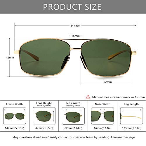 SUNGAIT Ultra Lightweight Rectangular Polarized Sunglasses Men UV400 Protection (Gold Frame Green Lens, 62) Metal Frame 2458 JKMLV - Image 5