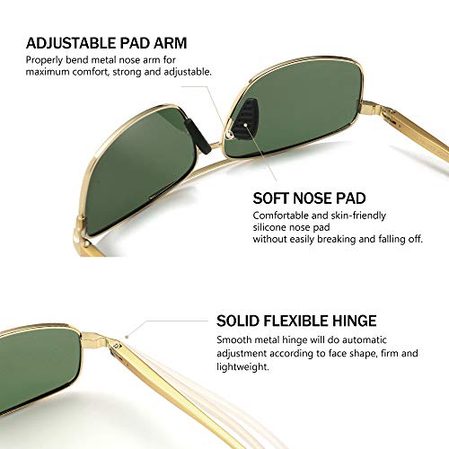 SUNGAIT Ultra Lightweight Rectangular Polarized Sunglasses Men UV400 Protection (Gold Frame Green Lens, 62) Metal Frame 2458 JKMLV - Image 4