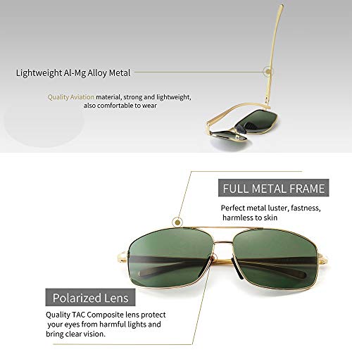 SUNGAIT Ultra Lightweight Rectangular Polarized Sunglasses Men UV400 Protection (Gold Frame Green Lens, 62) Metal Frame 2458 JKMLV - Image 3