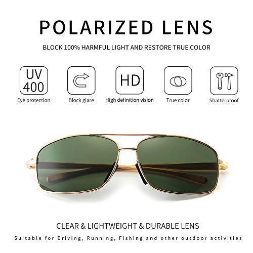 SUNGAIT Ultra Lightweight Rectangular Polarized Sunglasses Men UV400 Protection (Gold Frame Green Lens, 62) Metal Frame 2458 JKMLV - Image 2