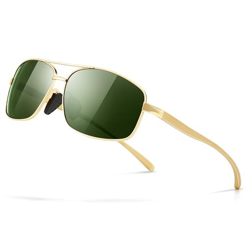 SUNGAIT Ultra Lightweight Rectangular Polarized Sunglasses Men UV400 Protection (Gold Frame Green Lens, 62) Metal Frame 2458 JKMLV - Image 1