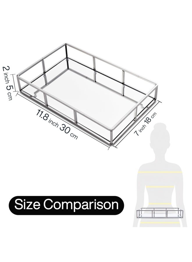 PuTwo Mirror Tray  Silver Perfume  Jewelry Organizer Decorative Vanity Tray for Bathroom Counter - Image 5