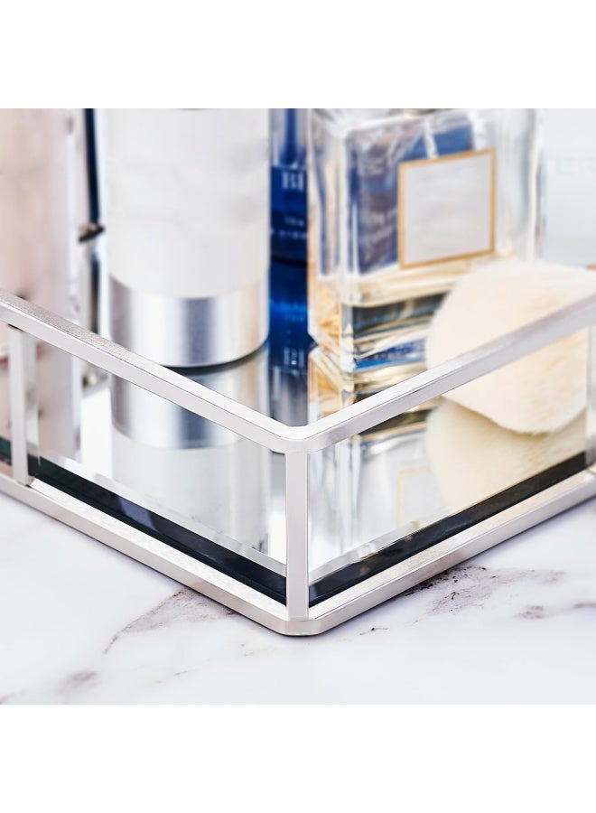 PuTwo Mirror Tray  Silver Perfume  Jewelry Organizer Decorative Vanity Tray for Bathroom Counter - Image 3