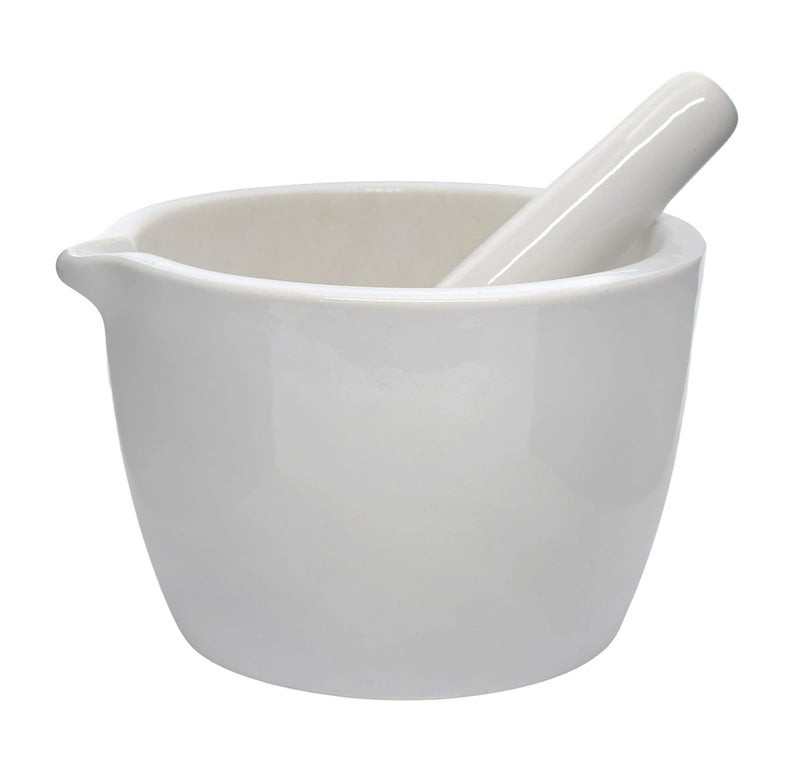 EISCO Porcelain Mortar & Pestle Set, 25oz (750ml) - Heavy Duty - Unglazed Grinding Surface - Excellent for Kitchen or Laboratory - Grinds Powdered Chemicals, Herbs, Spices, Pills - White - Image 1