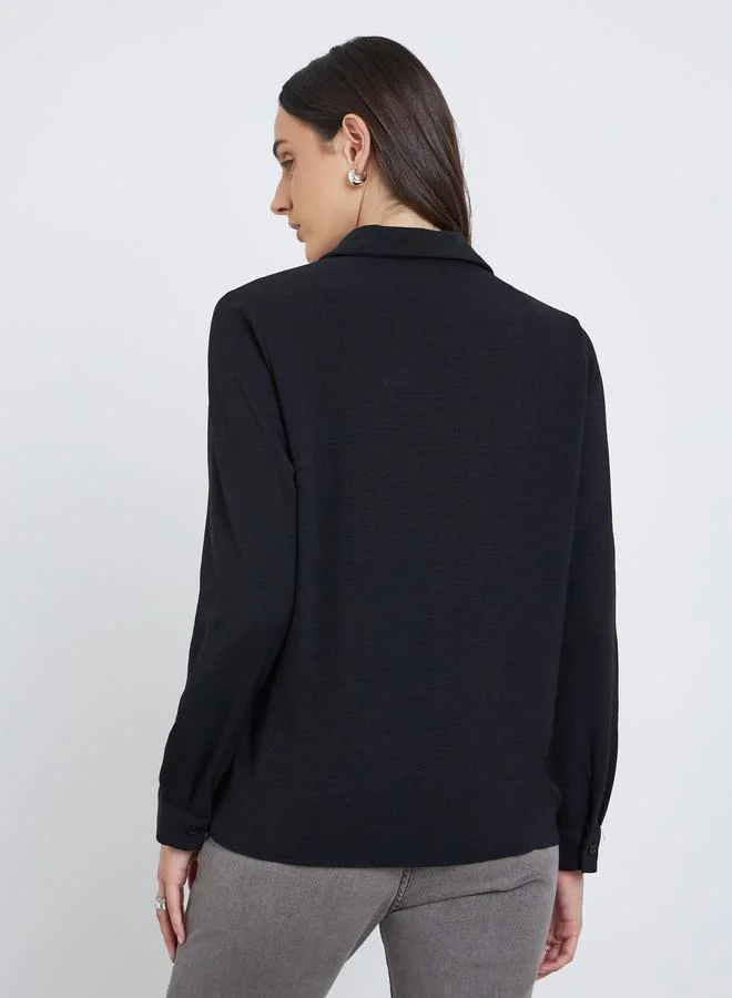 Styli Styli Women Black Plain Collared Shirt