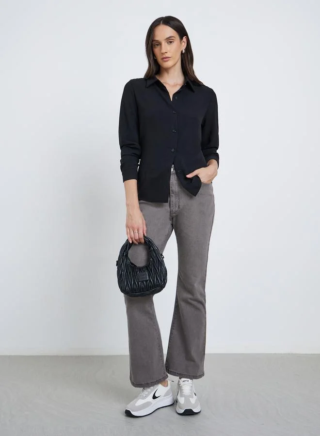Styli Styli Women Black Plain Collared Shirt