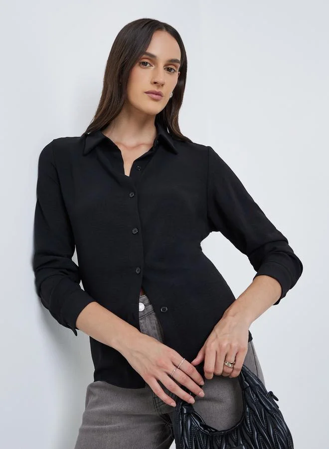 Styli Styli Women Black Plain Collared Shirt