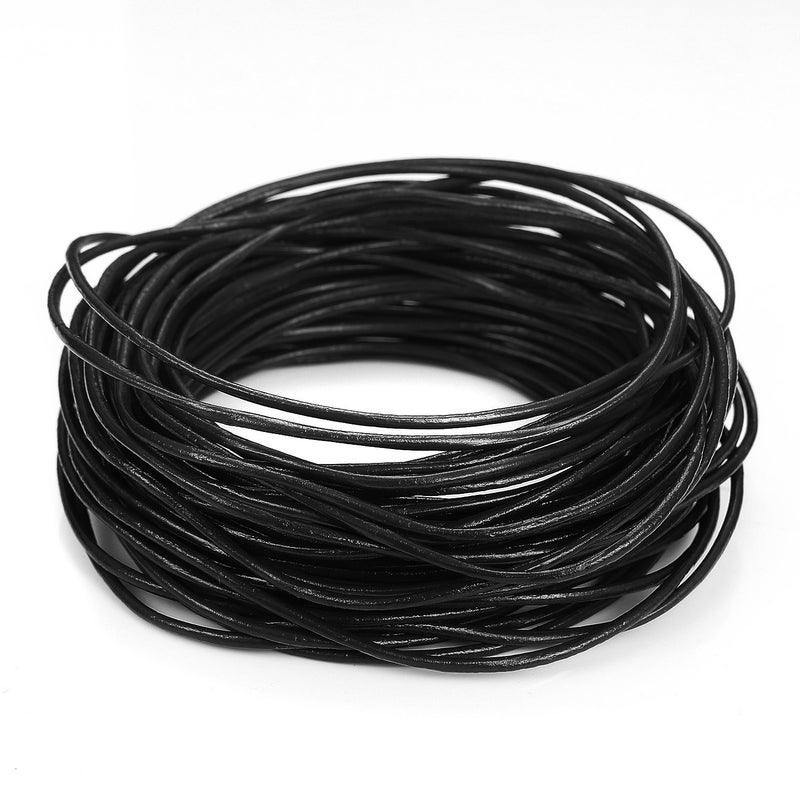 BEADNOVA Genuine Round Leather Cord Black Leather Strips for Jewelry Making Bracelet Necklace Beading (11 Yards,1.5mm) - Image 1