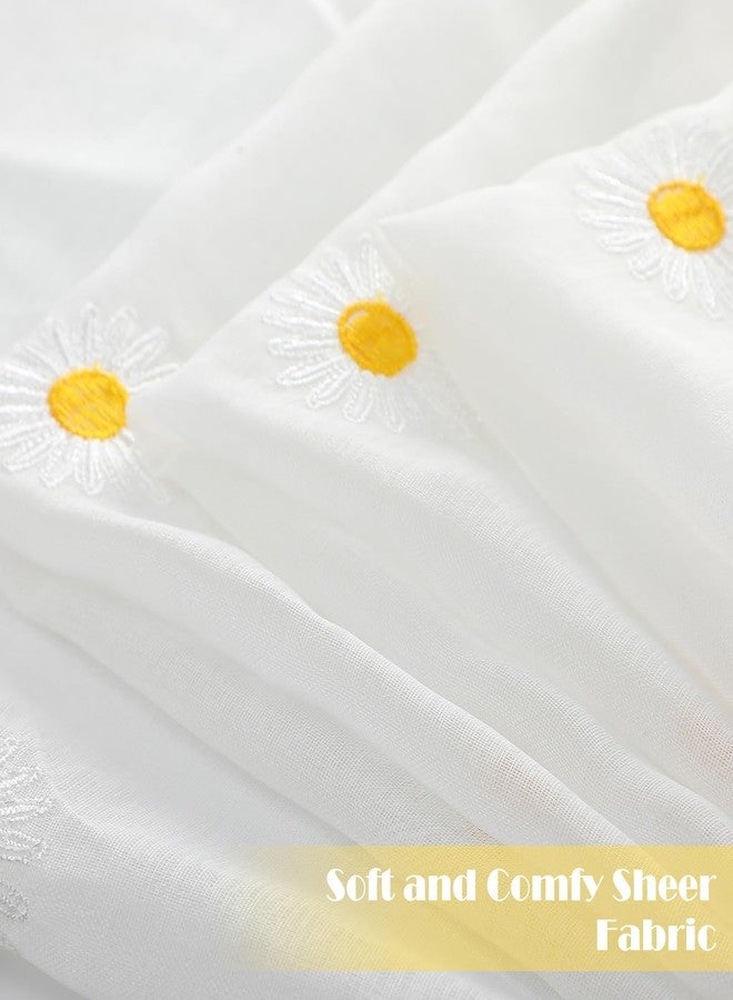 تيجيمي ستائر شفافة من قطعتين من تيغيمي، بلون أبيض عاجي مزين بزهرة الأقحوان، بطول 84 بوصة، مصنوعة من قماش الفوال المطرز، ستائر ربيعية شفافة مزخرفة، مصنوعة من قماش الكتان الصناعي الأبيض، ديكور نافذة نصفية للمنزل والحفلات والمكتب - Image 4