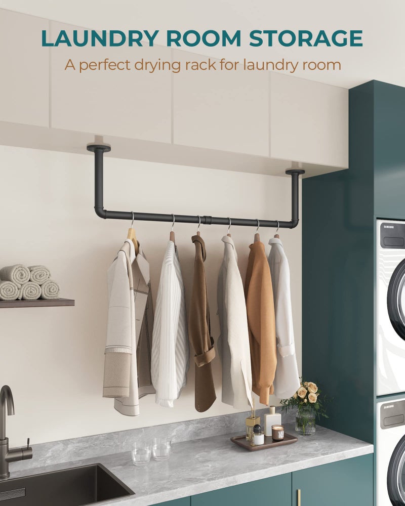 OROPY Industrial Pipe Clothes Rack Wall Mounted Set of 2, 38.4 inches Heavy Duty Iron Pipe Clothing Garment Rail, Multi-Purpose Clothing Hanging Rod for Laundry Room and Closet Storage - Image 5