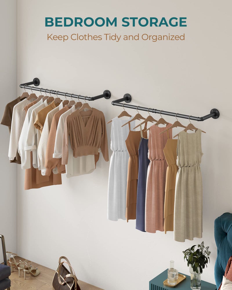 OROPY Industrial Pipe Clothes Rack Wall Mounted Set of 2, 38.4 inches Heavy Duty Iron Pipe Clothing Garment Rail, Multi-Purpose Clothing Hanging Rod for Laundry Room and Closet Storage - Image 4