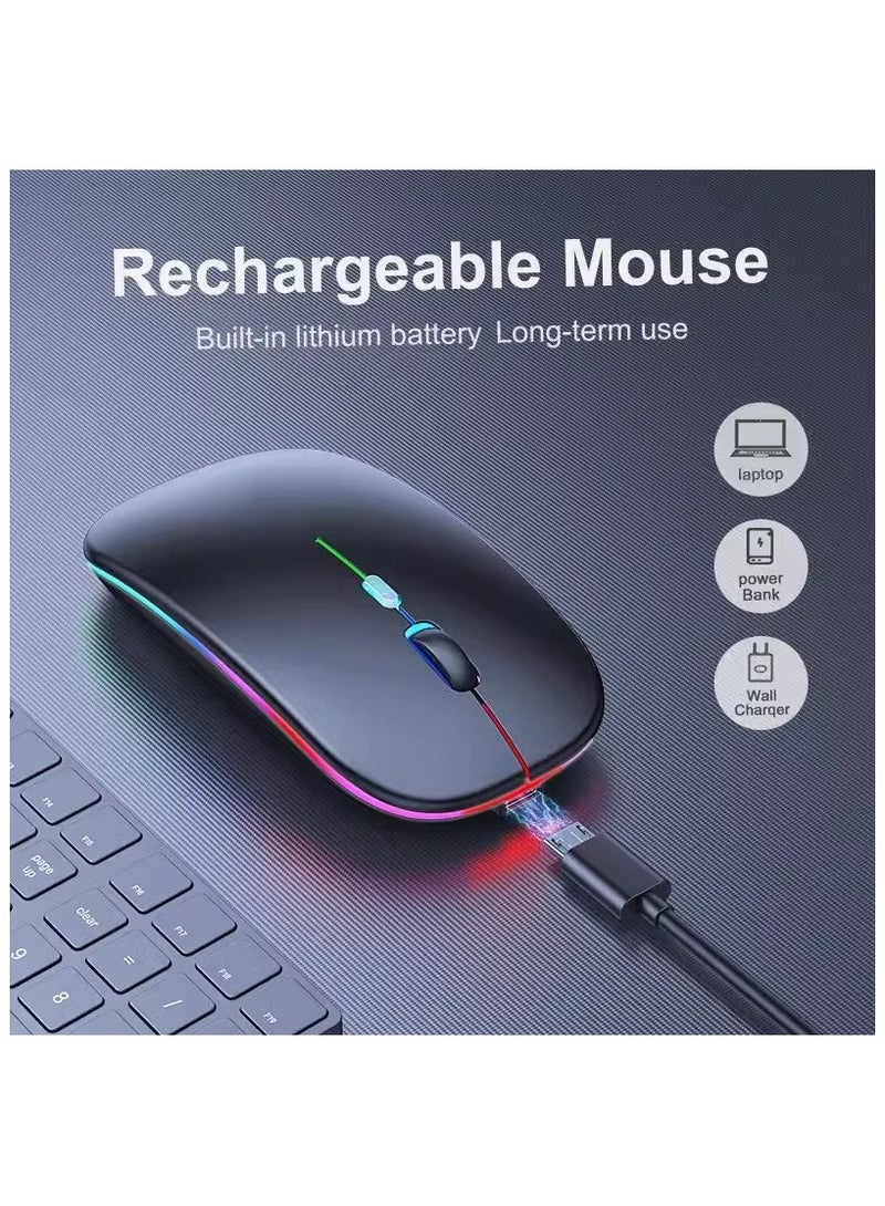 Wireless Bluetooth Mouse, LED Slim Dual Mode (Bluetooth 5.0 + USB) 2.4GHz Rechargeable Silent Bluetooth Wireless Mouse, Computer Mice with USB Receiver (Black) - Image 3