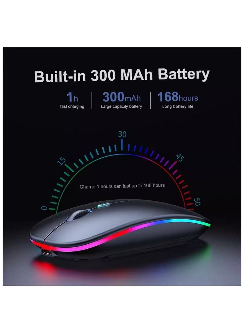 Wireless Bluetooth Mouse, LED Slim Dual Mode (Bluetooth 5.0 + USB) 2.4GHz Rechargeable Silent Bluetooth Wireless Mouse, Computer Mice with USB Receiver (Black) - Image 4