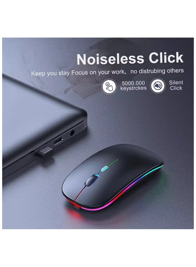 Wireless Bluetooth Mouse, LED Slim Dual Mode (Bluetooth 5.0 + USB) 2.4GHz Rechargeable Silent Bluetooth Wireless Mouse, Computer Mice with USB Receiver (Black) - Image 5