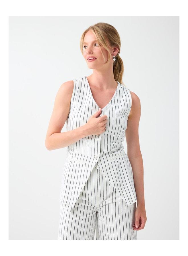 Jimmy Key Navy 100% Cotton Button-Detail Striped Vest. - Image 3