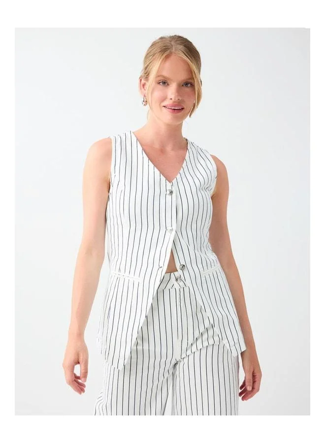 Jimmy Key Navy 100% Cotton Button-Detail Striped Vest.