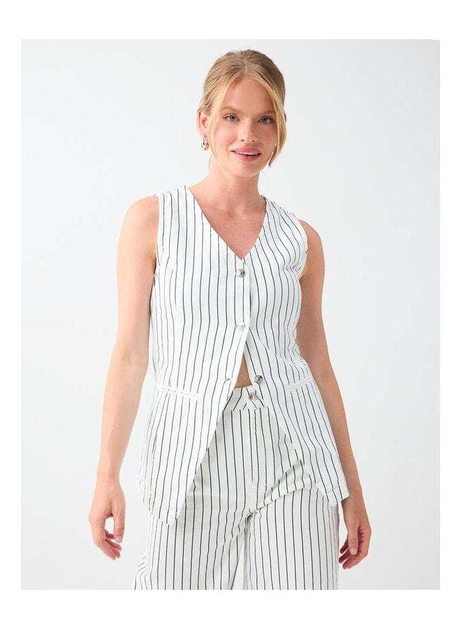 Jimmy Key Navy 100% Cotton Button-Detail Striped Vest. - Image 1