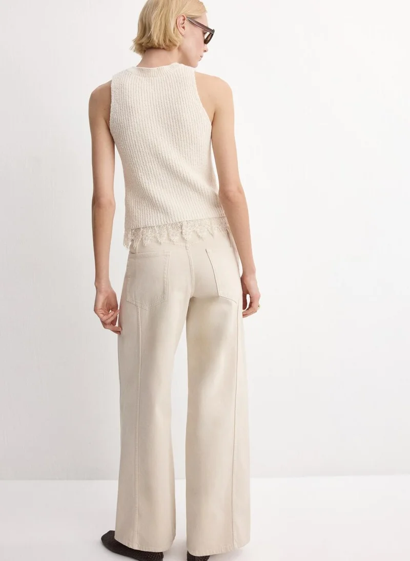 مانجو Lace-trimmed knit top