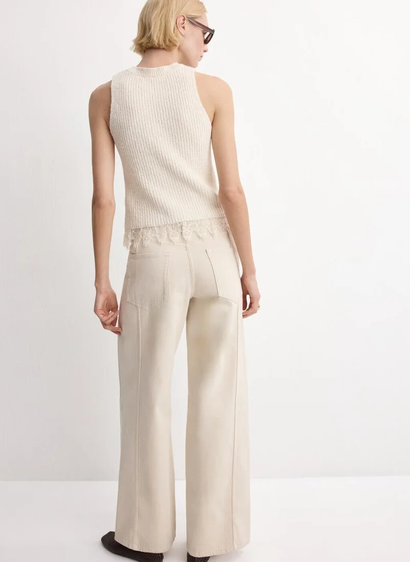 مانجو Lace-trimmed knit top