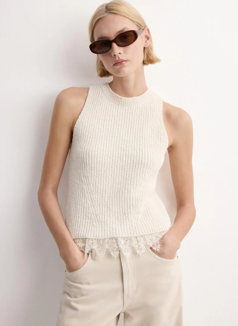 مانجو Lace-trimmed knit top