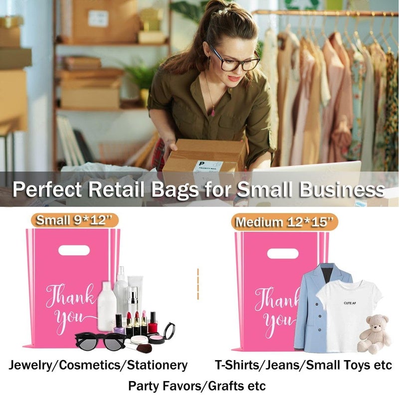 Cupplation Pink Thank You Merchandise Bags Large 9x12 inches,100 Pack, Retail Plastic Shopping Merchandise Gift Bags Tear Resistant Strong Durable Anti Stretch, 100% Recyclable (100) - Image 4