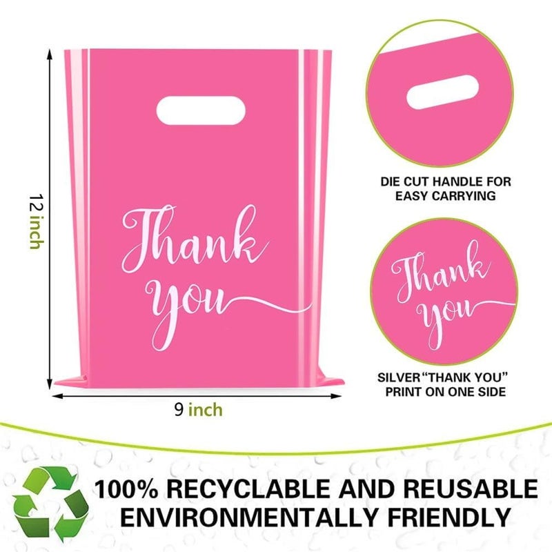 Cupplation Pink Thank You Merchandise Bags Large 9x12 inches,100 Pack, Retail Plastic Shopping Merchandise Gift Bags Tear Resistant Strong Durable Anti Stretch, 100% Recyclable (100) - Image 2