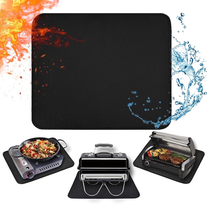 Amerbro 15 x 18 in Fireproof Grill Mats - Heat Resistant Silicone Resin Fiberglass Mat - Black - Image 1
