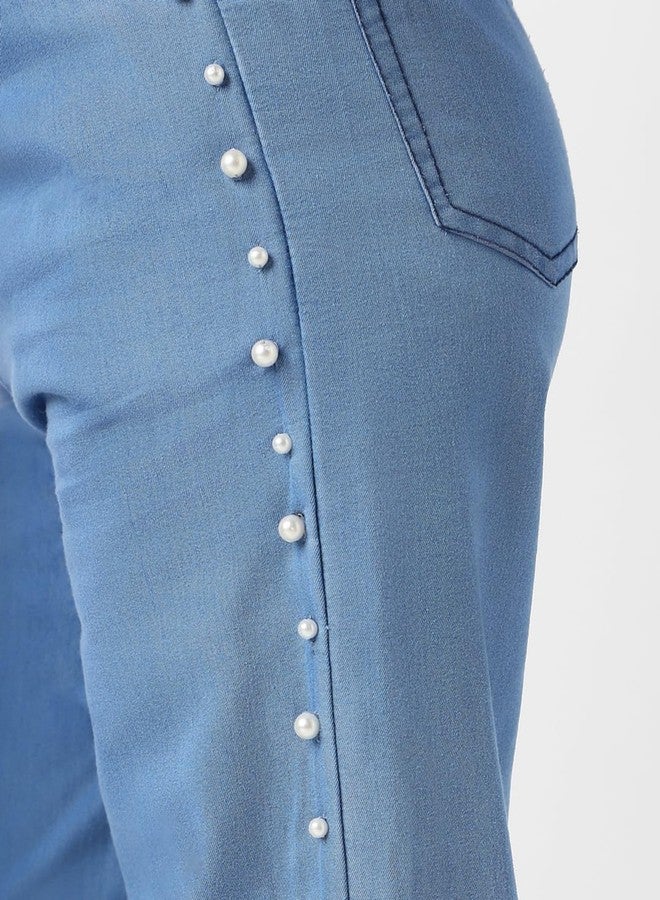 Nautinati Girls Cotton Denim Jogger Jeans with Pearl Sequins - Image 5