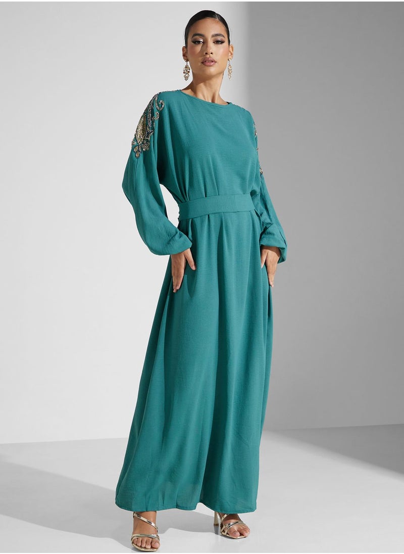 hayas closet - Embellished Belted Jalabiya - Image 1