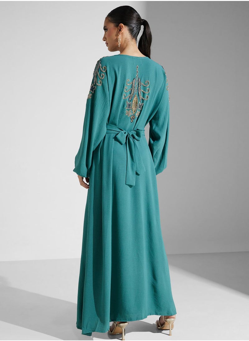 hayas closet - Embellished Belted Jalabiya - Image 1