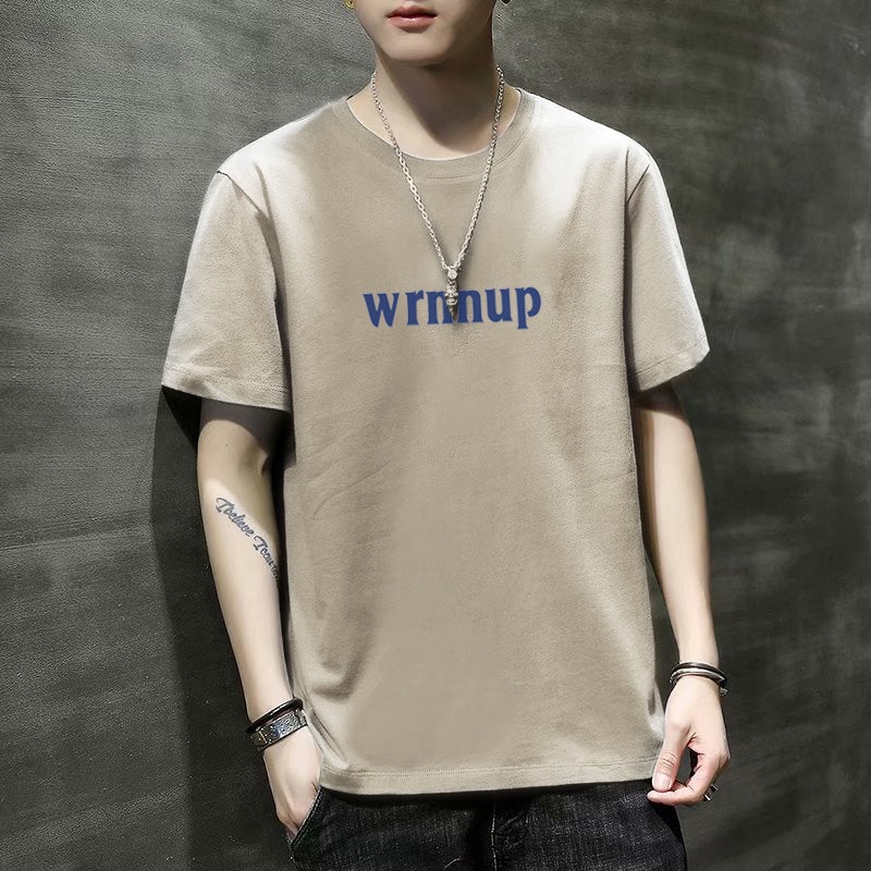 New Trendy Summer Men's Short-Sleeve T-Shirt Korean Style Round Neck Printed Slim Fit Summer Half-Sleeve Base Shirt - Image 3