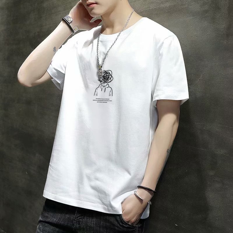 New Trendy Summer Men's Short-Sleeve T-Shirt Korean Style Round Neck Printed Slim Fit Summer Half-Sleeve Base Shirt - Image 4