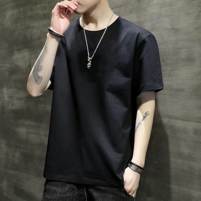 New Trendy Summer Men's Short-Sleeve T-Shirt Korean Style Round Neck Printed Slim Fit Summer Half-Sleeve Base Shirt - Image 1