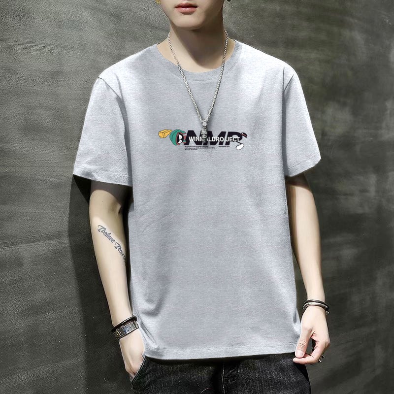 New Trendy Summer Men's Short-Sleeve T-Shirt Korean Style Round Neck Printed Slim Fit Summer Half-Sleeve Base Shirt - Image 2