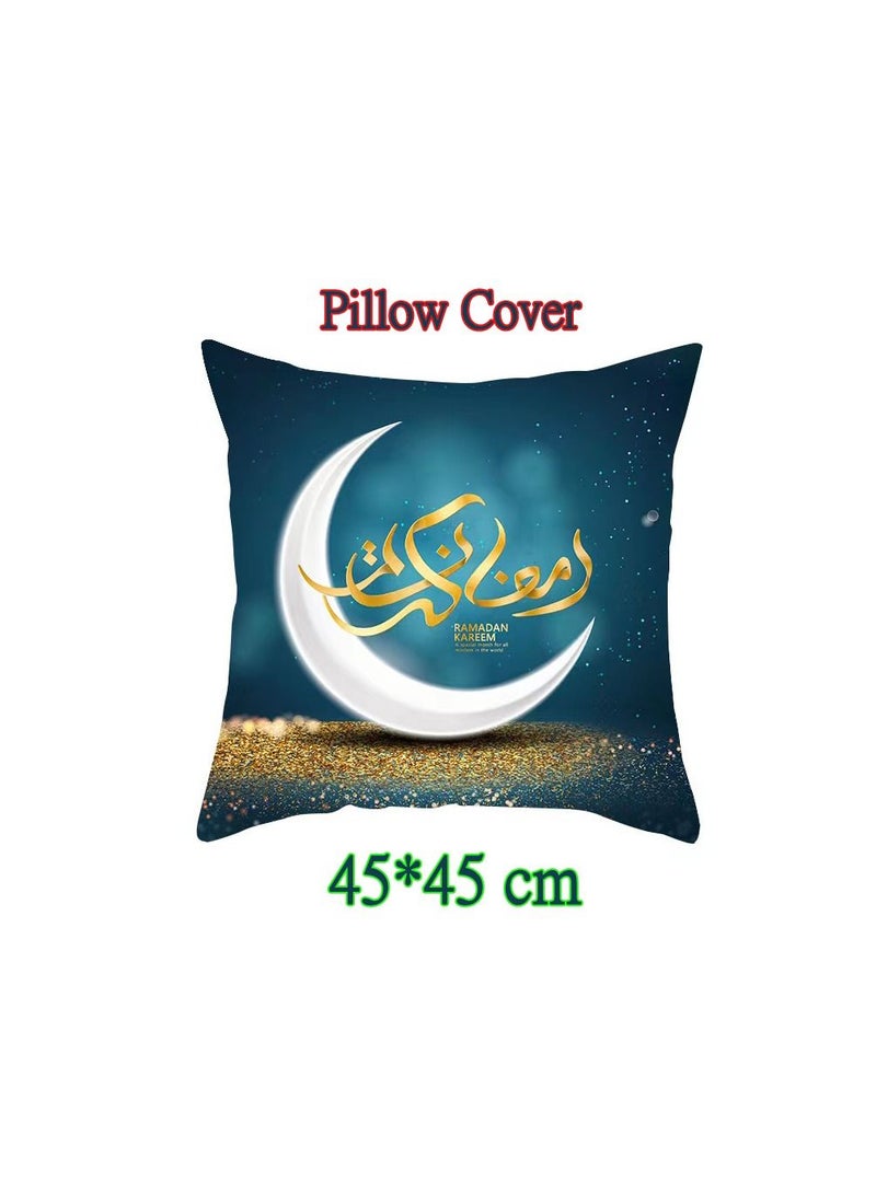1-Piece Eid Mubarak Throw Pillow Covers,Cushion Case Ramadan Decor Mosque Decorative,Pillowcase for Home Islamic Muslim Party Decor,Size 45x45 - Image 1