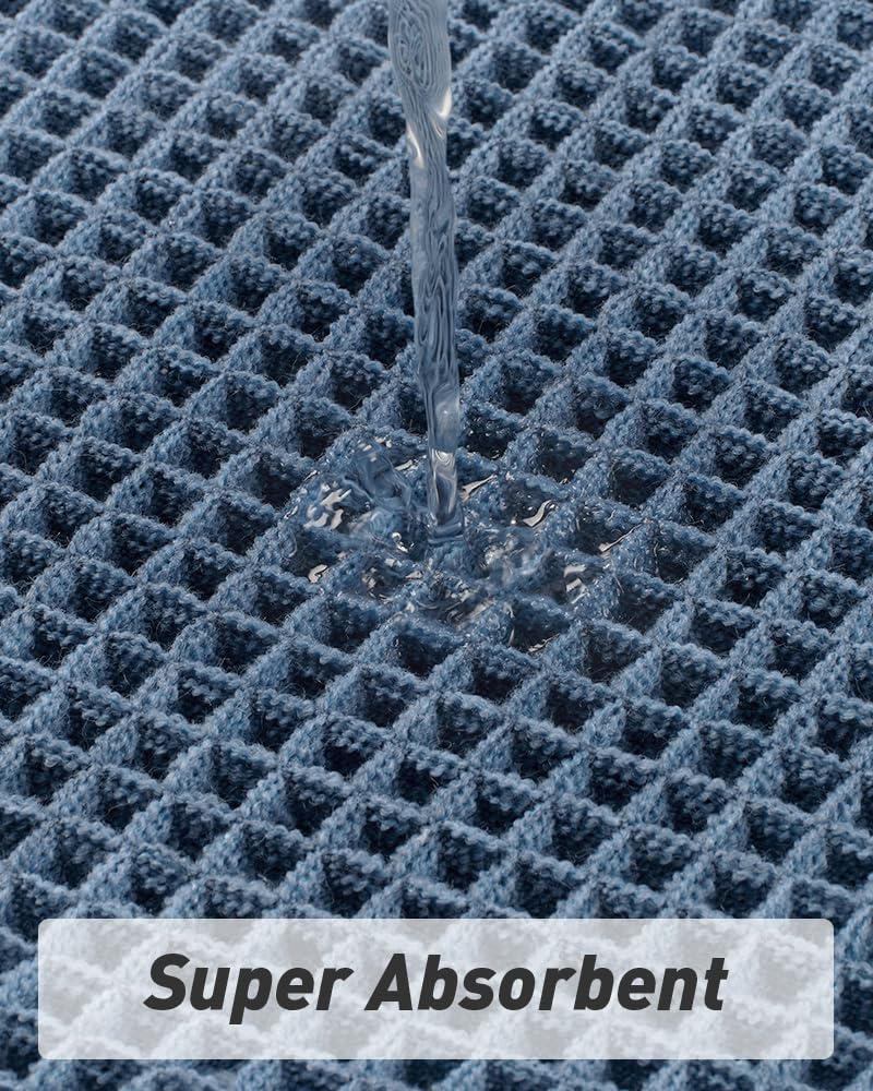 AMOAMI Upgraded Waffle Bath Mat, Super Absorbent Non Slip Bath Mats for Bathroom Floor, Machine Washable Bathroom Rugs with Tassels, Rubber Backed Bathroom Mats, Ultra Soft, 17" x 24", Blue - Image 2