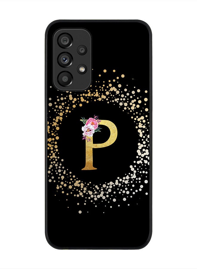 Stylizedd Rugged Black Edge Case for Samsung Galaxy A33 5G, Slim fit Rubber Edges  -  Custom Monogram Initial Letter Floral Pattern Alphabet - P(Black) - Image 1