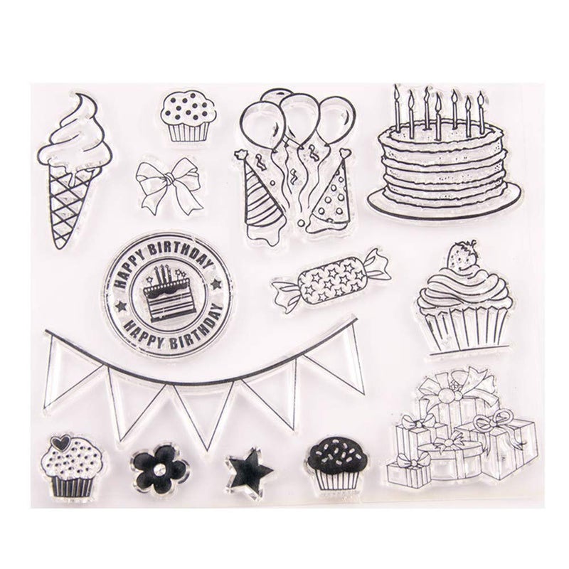 arriettycraft Happy Birthday Cake for Card Making or Journaling Ice Cream Banner Balloon Rubber Stamps for Scrapbooking Albums Photo Journals Crafts Paper DecorationA5067