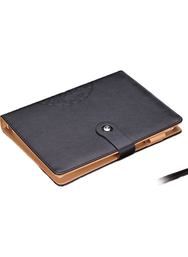 Shen Shi Shen B5/16K 9-Ring Business Button-Clasp Loose-Leaf Leather Notebook, Office Memo Pad Jd19116, Black - Image 3