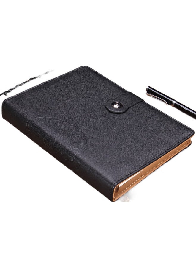 Shen Shi Shen B5/16K 9-Ring Business Button-Clasp Loose-Leaf Leather Notebook, Office Memo Pad Jd19116, Black - Image 2