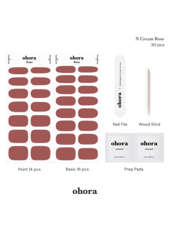 ohora Semi Cured Gel Nail Strips (N Cream Rose) - Brown, Solid, Works with Any UV/LED Lamps, Salon-Quality, Long Lasting, Easy to Apply & Remove - Includes 2 Prep Pads, Nail File & Wooden Stick - Image 5