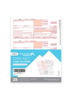 1099 Nec Tax Forms 2024 With 25 Self Seal Envelopes, 25 4 Part Tax Forms Kit, Compatible With Quickbooks And Accounting Software