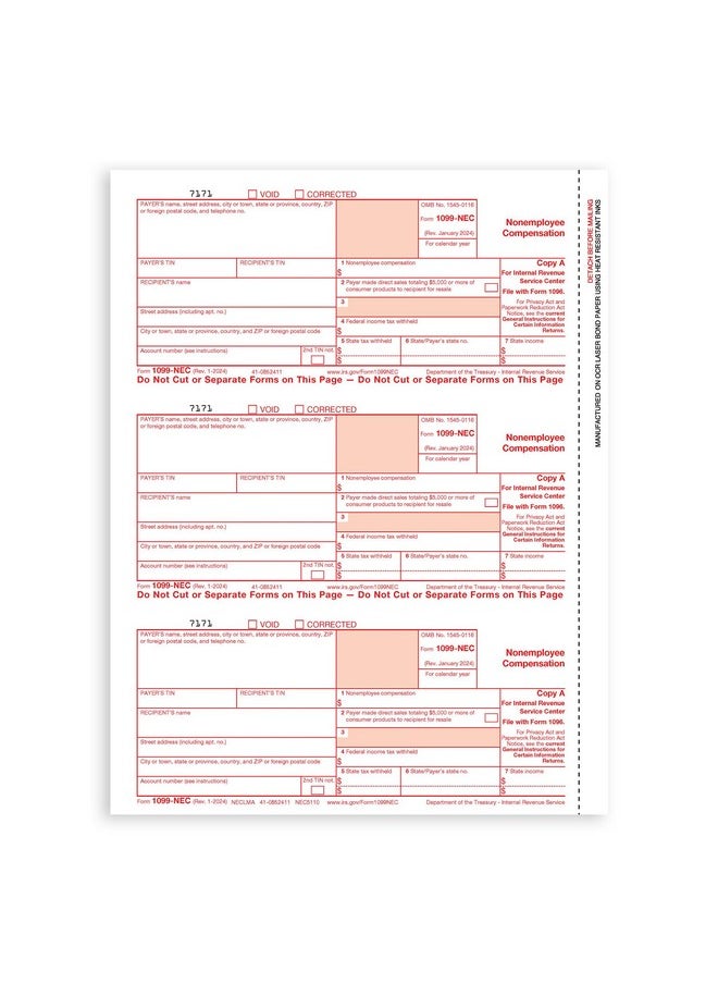 Blue Summit Supplies - 1099 Nec Tax Forms 2024 With 25 Self Seal Envelopes, 25 4 Part Tax Forms Kit, Compatible With Quickbooks And Accounting Software - Image 1