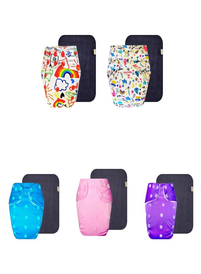 حفاضات دمبلدو القماشية الممتازة مع حشوة رمادية (عبوة من 5) | مضادة للحساسية | قابلة لإعادة الاستخدام والغسل | مناسبة للسفر | مصممة من قبل أمهات | من 3 أشهر إلى 3 سنوات | للجنسين - Image 1