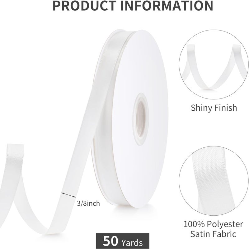 WUINOID White Satin Ribbon 3/8" Wide, 50 Yards for Gift Wrapping and Crafts - Image 2