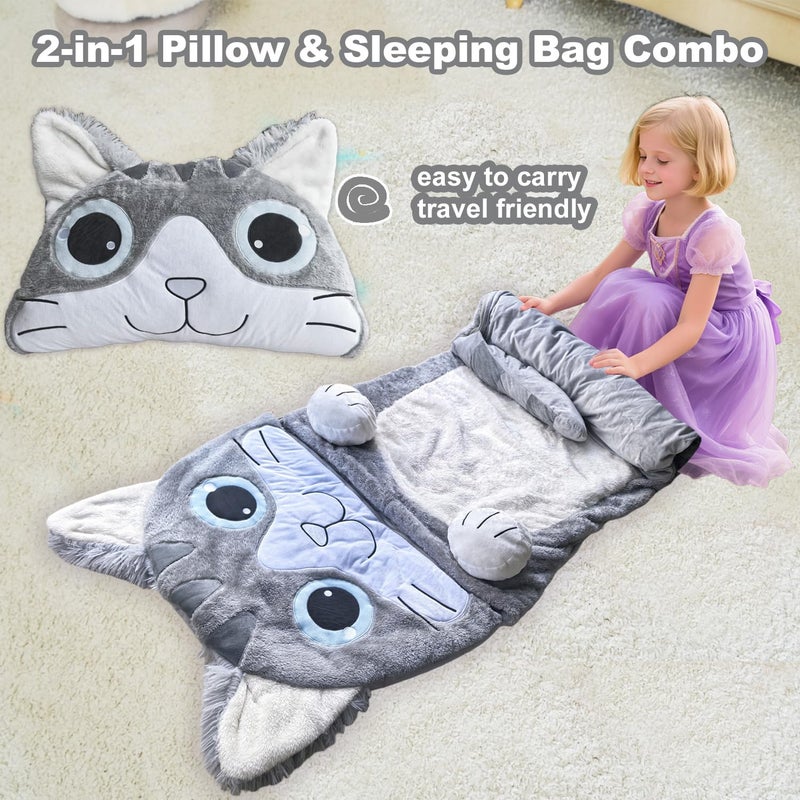 Micling Kid Sleeping Bag - Larger Plush Cat Slumber Bag for Boys Girls Daycare Preschool Kindergarten Birthday Gift Travel Sleepover Ages 3-12 Years - Image 5